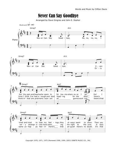 Never Can Say Goodbye (arr. David Lee Gingras and John E. Dosher)
