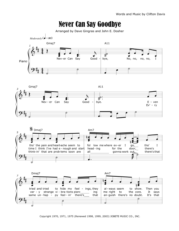 Never Can Say Goodbye (arr. David Lee Gingras and John E. Dosher)