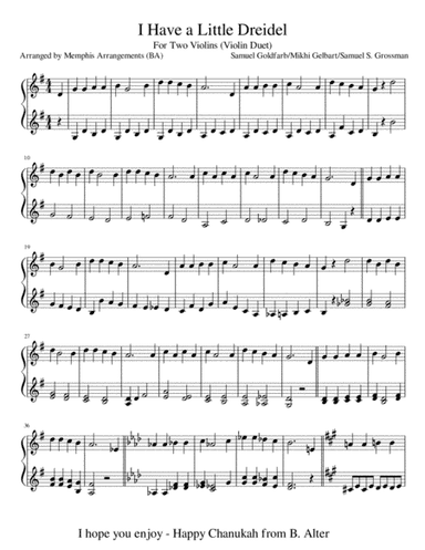 Dreidel Song Violin Duet (arr. Memphis Arrangements (BA))