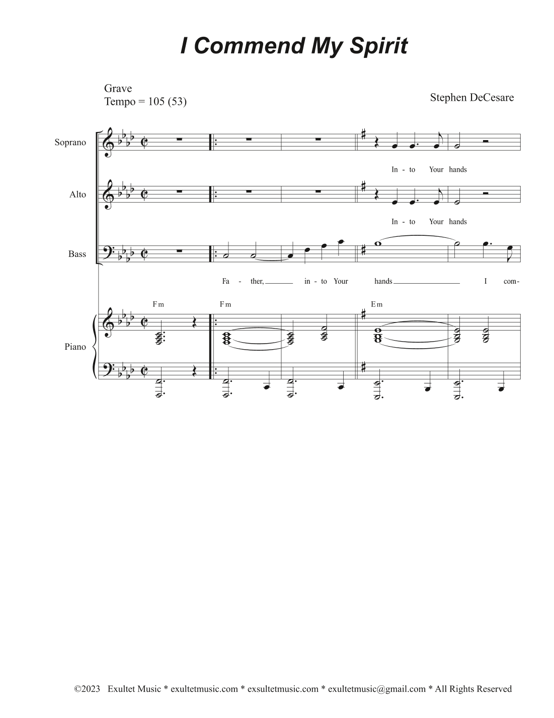 I Commend My Spirit (Psalm 31) (Vocal Trio - (SAB)