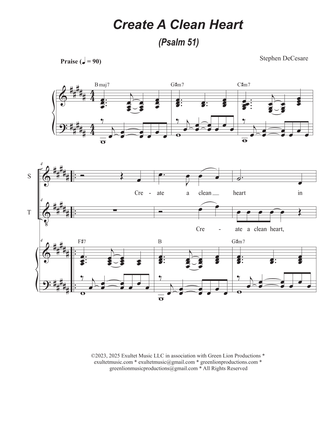 Create A Clean Heart (Psalm 51) (Duet for Soprano and Tenor solo)