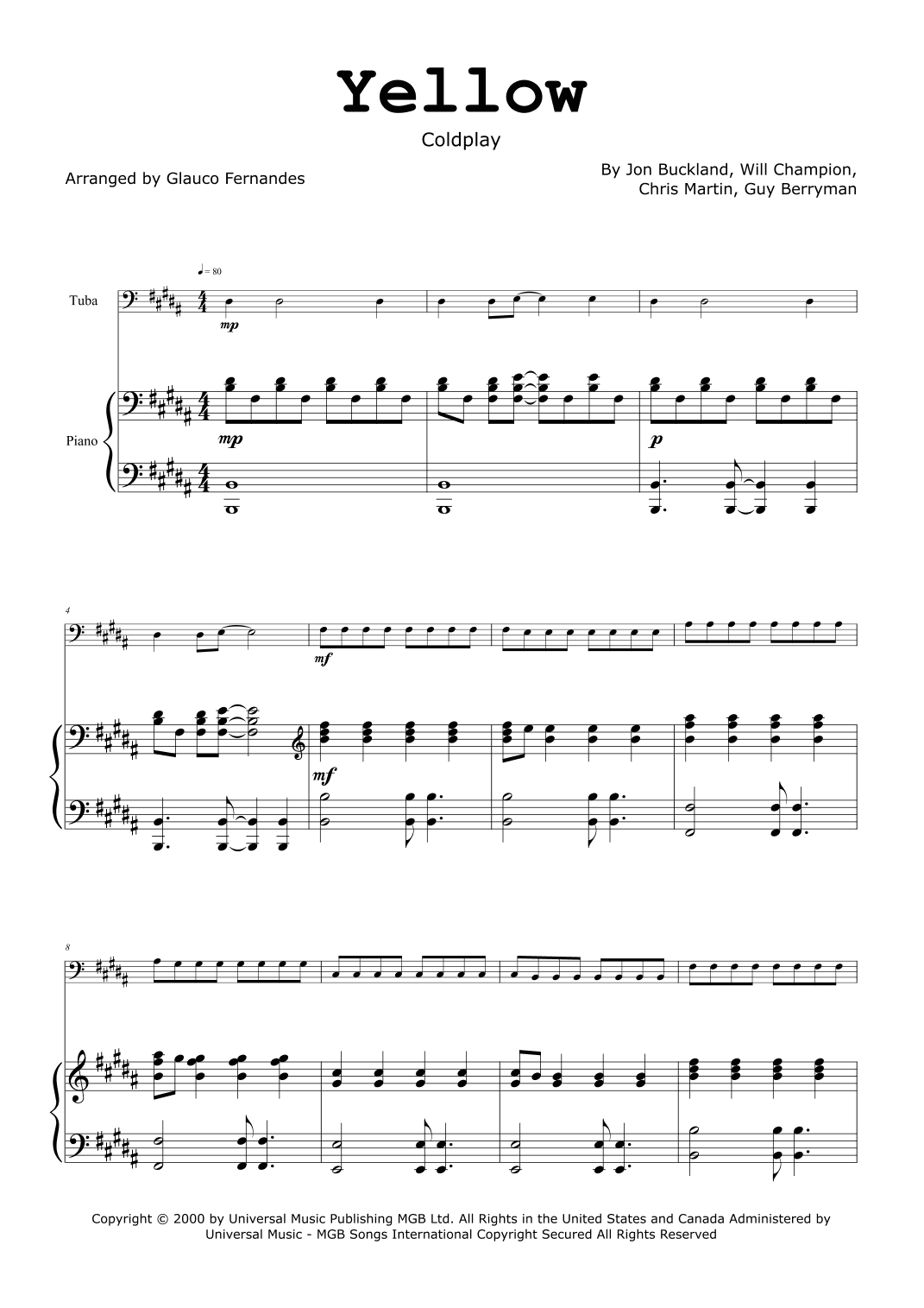 Yellow (arr. Glauco Fernandes)