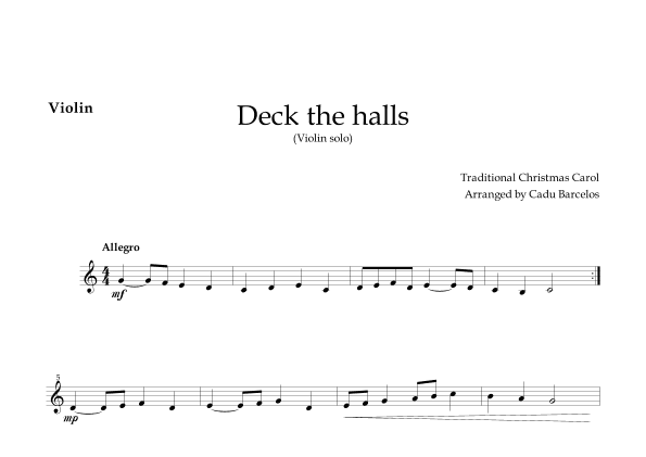 Deck the Halls (Violin solo) (arr. Cadu Barcelos)