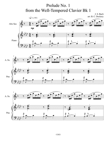 Prelude No.1 from The Well-Tempered Clavier Book 1 BWV 846 (Alto Sax Solo) with piano accompaniment (arr. B. C. Dockery)