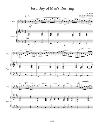 Jesu, Joy of Man's Desiring (Cello Solo) with piano accompaniment (arr. B. C. Dockery)