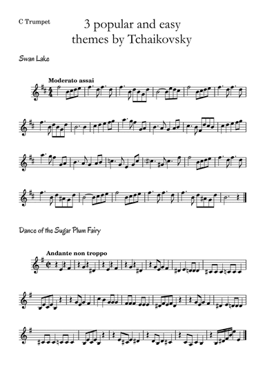3 popular and easy themes by Tchaikovsky with accompaniment and chord symbols for C Trumpet (arr. Leyandder Trustworthy)