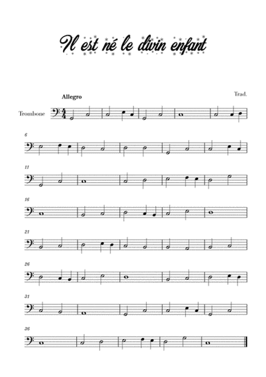 Il est né le divin enfant (for Trombone) (arr. Cadenza Editions)