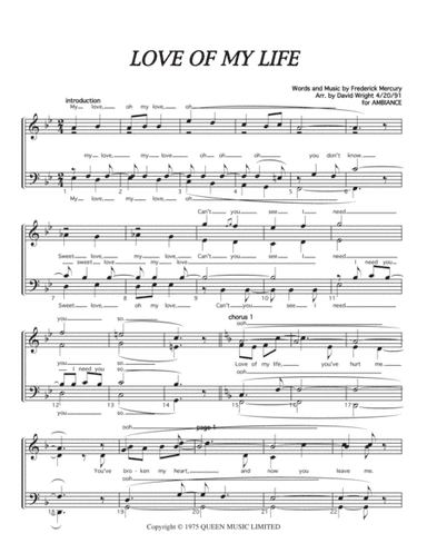 Love Of My Life (arr. David Wright)