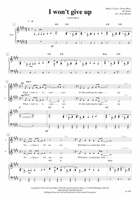 I Won't Give Up (arr. Jetse Bremer)
