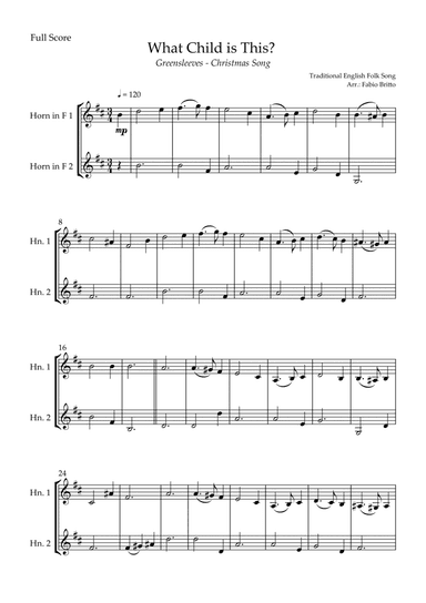 What Child is This? - Greensleeves (Christmas Song) for Horn in F Duo (arr. Fabio Britto)