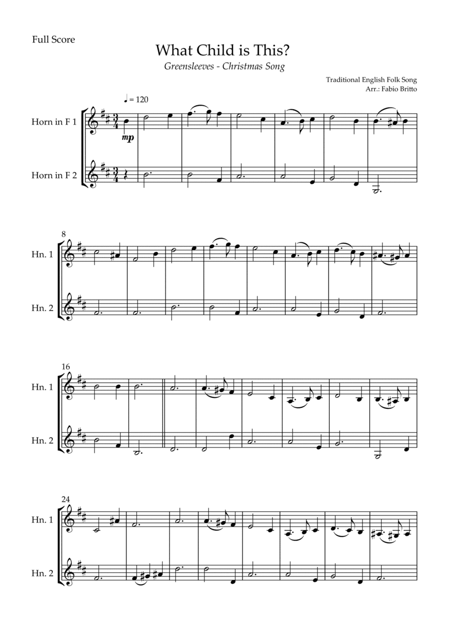 What Child is This? - Greensleeves (Christmas Song) for Horn in F Duo (arr. Fabio Britto)