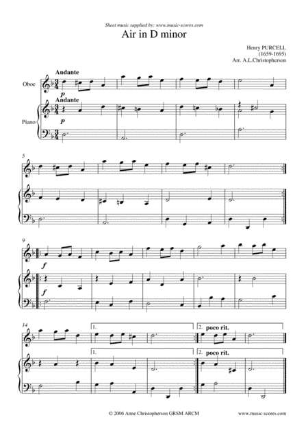 Air in D Minor - Oboe and Piano (arr. Anne L Christopherson GRSM ARCM)