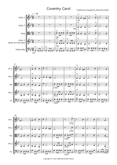Coventry Carol for String Quartet (arr. David Burndrett)