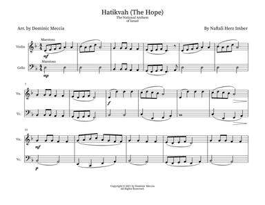 Hatikvah (The Hope) The National Anthem of Israel- Violin and Cello Duet (arr. Dominic Meccia)