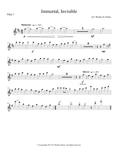 Immortal, Invisible (Flute Sextet) (arr. Wesley D. Peters)