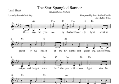 The Star Spangled Banner (USA National Anthem) Lead Sheet (Ab Major) (arr. Fabio Britto)