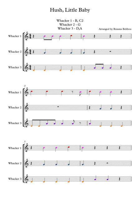 Hush, Little Baby for 8 Notes Diatonic Boomwhackers (arr. Roxana Belibou)
