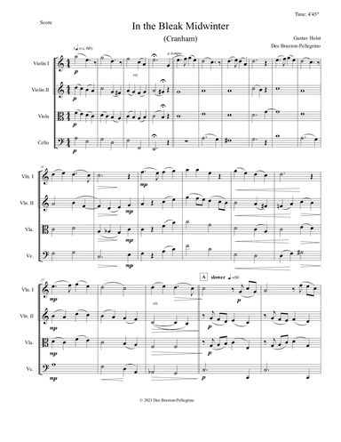 In the Bleak Midwinter (a string quartet for two violins, viola, cello) (arr. Dee Braxton-Pellegrino)