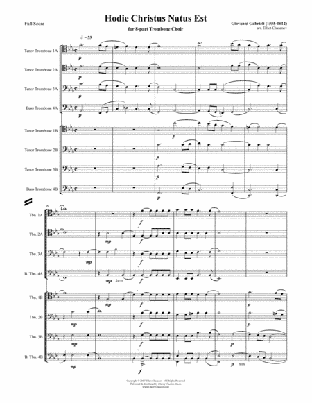 Hodie Christus Est for 8-part Trombone Choir (arr. Chasanov, Elliot)