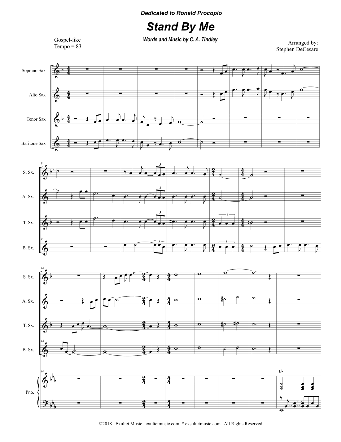 Stand By Me (Saxophone Quartet and Piano) (arr. Stephen DeCesare)