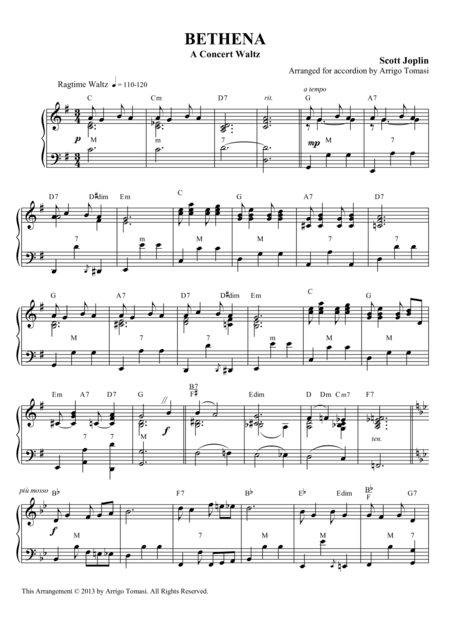 Scott Joplin for Solo Accordion: Bethena (arr. Arrigo Tomasi)