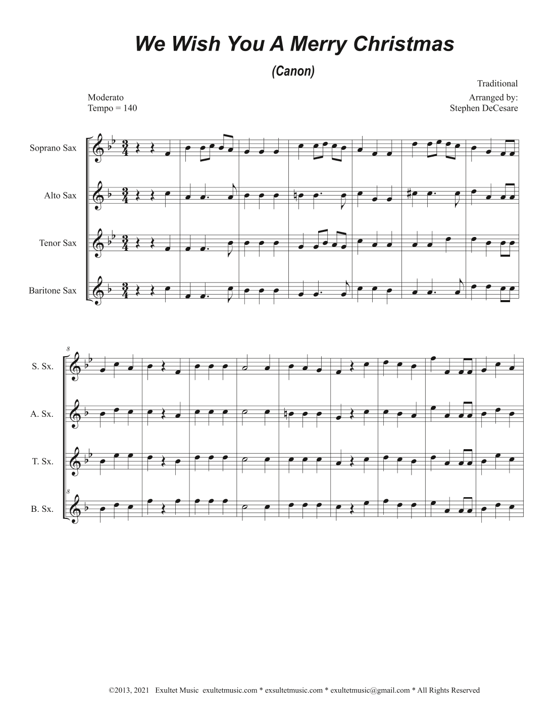 We Wish You A Merry Christmas (Canon) (Saxophone Quartet) (arr. Stephen DeCesare)