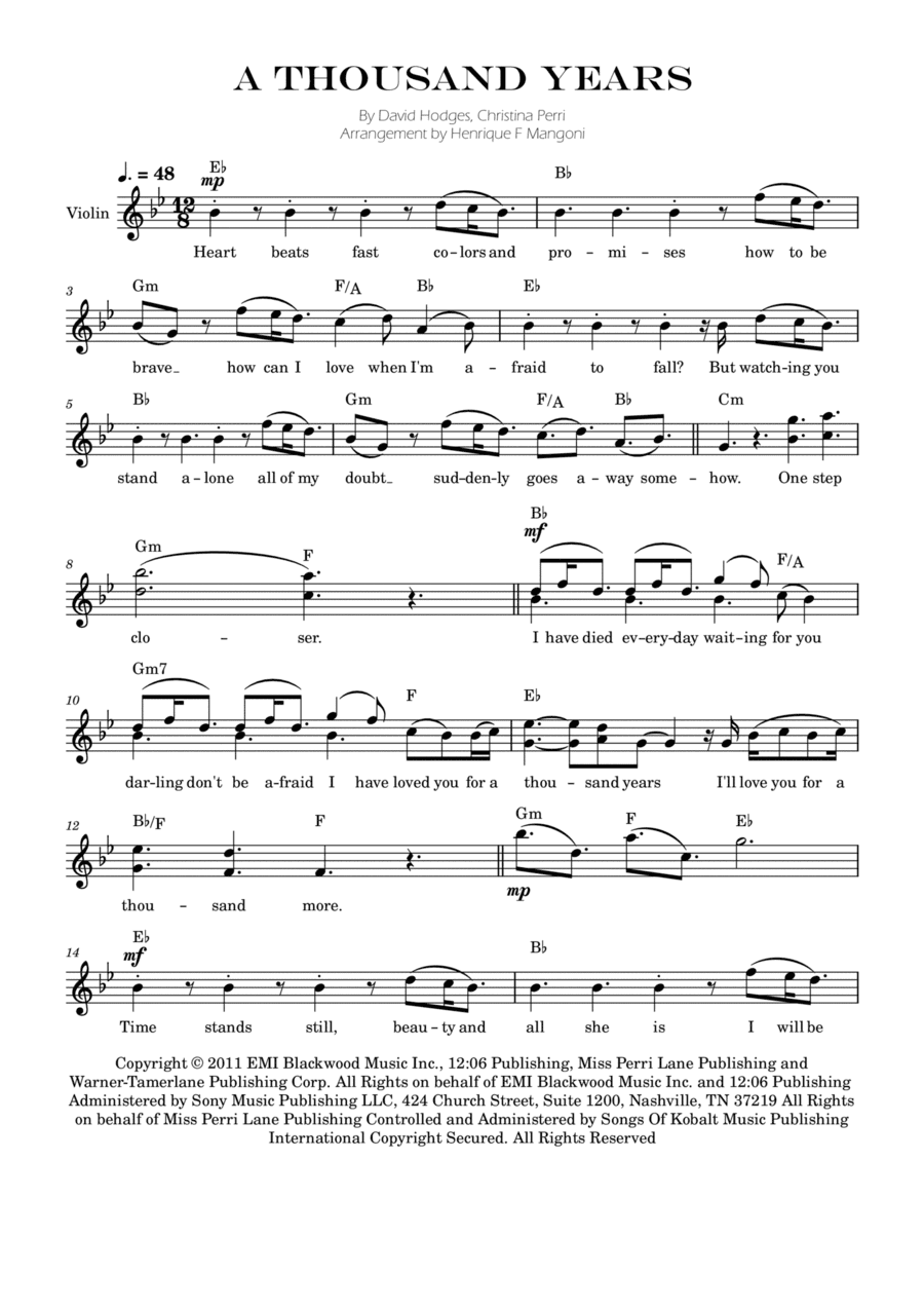A Thousand Years (arr. Henrique F Mangoni)