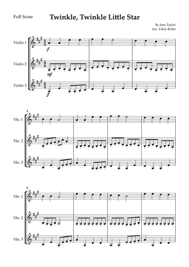 Twinkle, Twinkle Little Star for Violin Trio (arr. Fabio Britto)