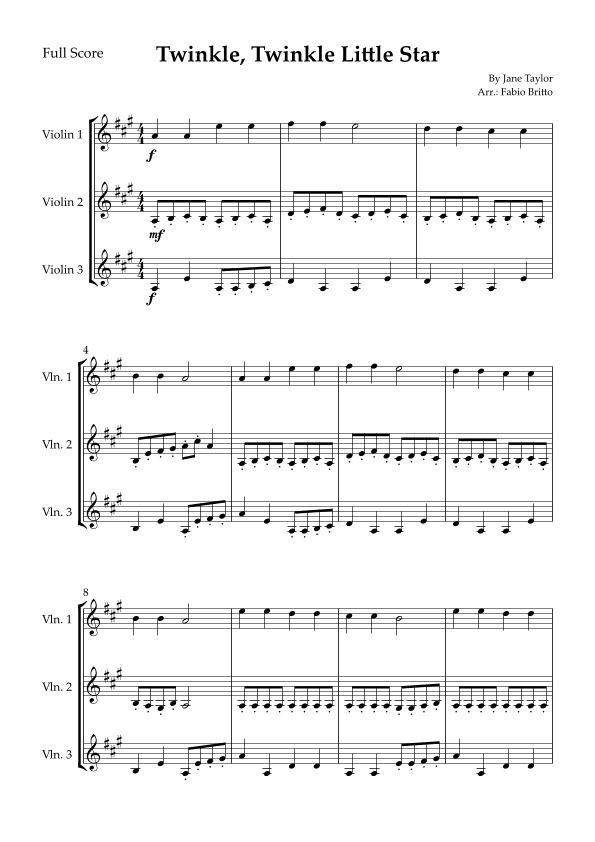 Twinkle, Twinkle Little Star for Violin Trio (arr. Fabio Britto)
