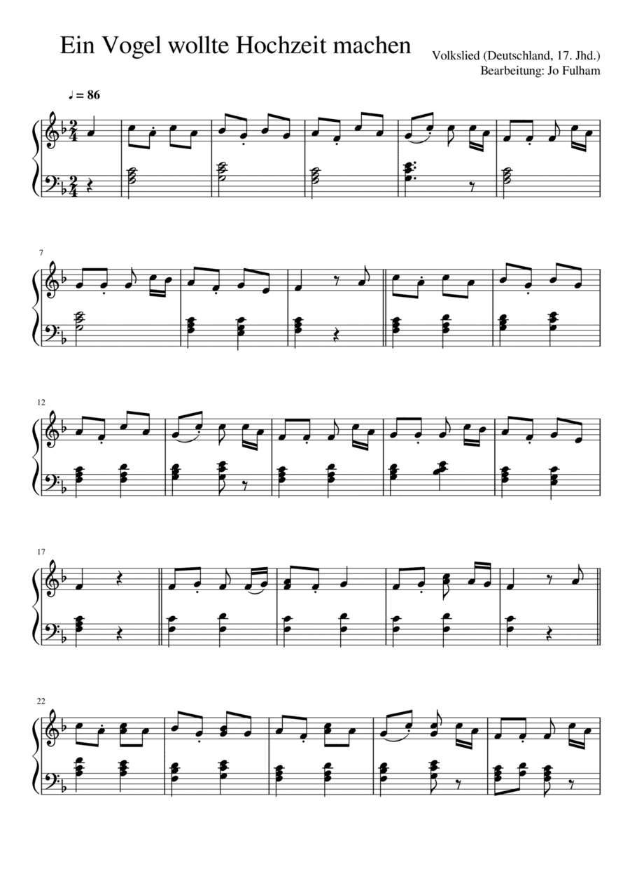 Ein Vogel wollte Hochzeit machen (arr. Jo Fulham)