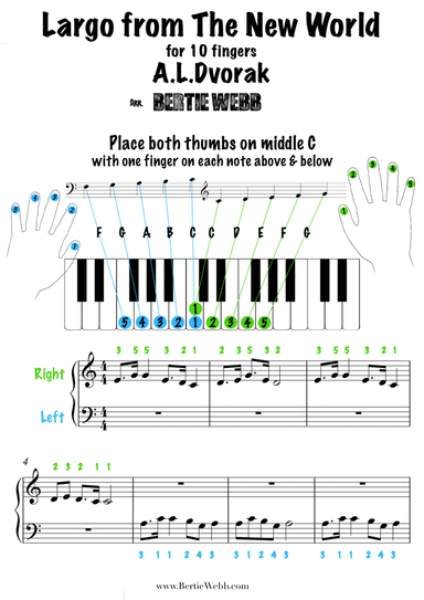 Largo from The New World symphony by Dvorak | Beginner Piano | Easy 10 fingers (arr. Bertie Webb)