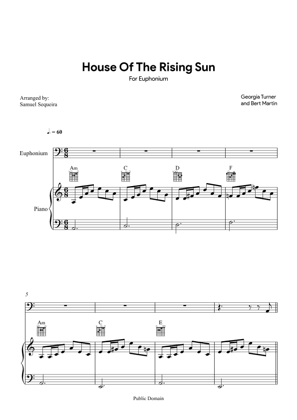 House of the Rising Sun - for Euphonium BC - with play along (arr. Samuel Sequeira)