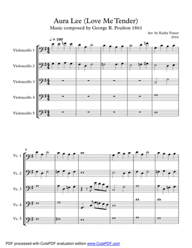 Aura Lee ("Love Me Tender") for Cello Quintet (arr. Katherine Fraser)