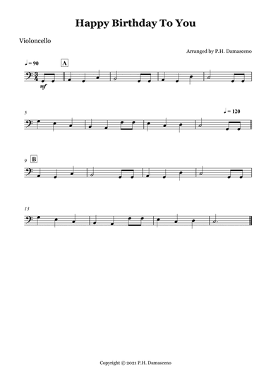 Happy Birthday To You - Cello Solo (arr. P.H. Damasceno)