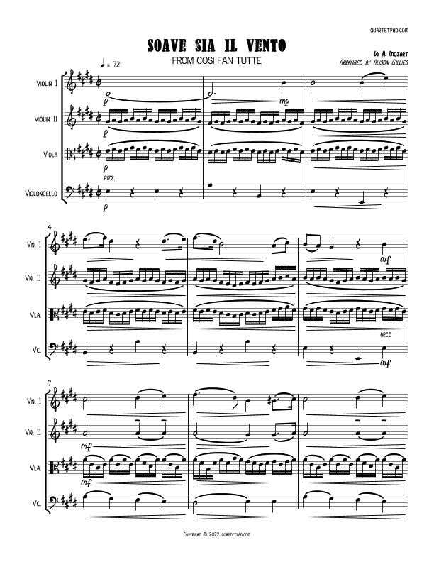 Soave Sia Il Vento from Cosi Fan Tutte | String Quartet (arr. Alison Gillies)