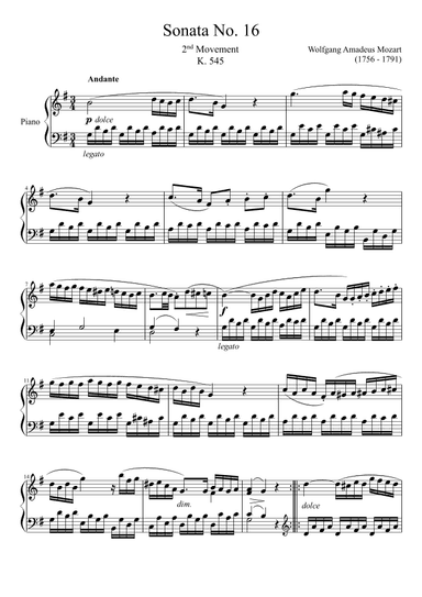 Sonata No. 16, 2nd Movement K. 545 (arr. Zachary Corbett)