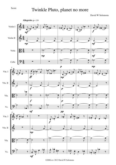 Twinkle Pluto planet no more for string quartet (arr. David Warin Solomons)