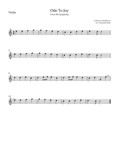 Ode To Joy (from Beethoven's 9th Symphony) for Violin Solo (arr. Fernando Britto)