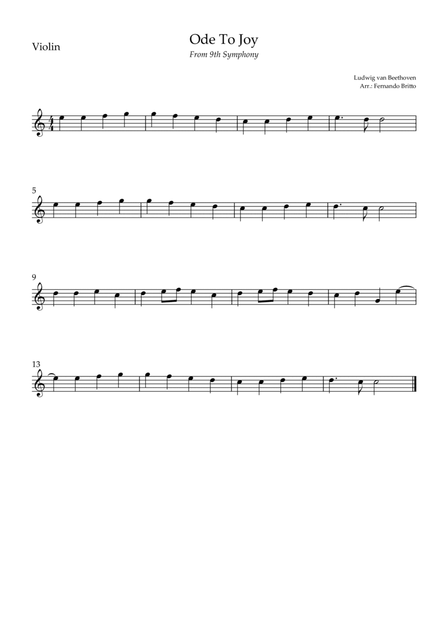 Ode To Joy (from Beethoven's 9th Symphony) for Violin Solo (arr. Fernando Britto)