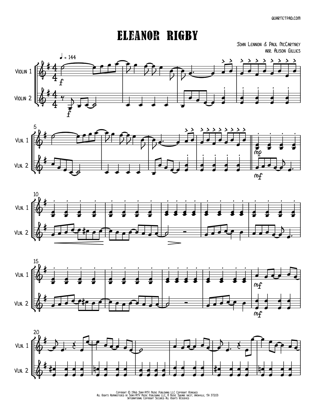Eleanor Rigby (arr. Alison Gillies)
