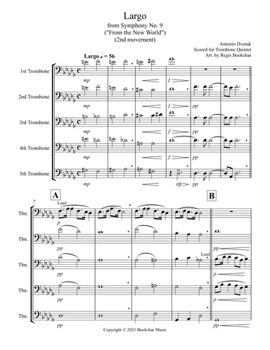 Largo (from "Symphony No. 9") ("From the New World") (Db) (Trombone Quintet) (arr. Regis Bookshar)