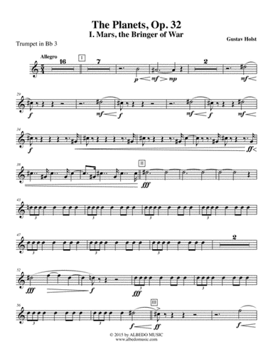 Holst The Planets, I. Mars, the Bringer of War - Trumpet in Bb 3 (Transposed Part), Op. 32 (arr. Doug Clyde)