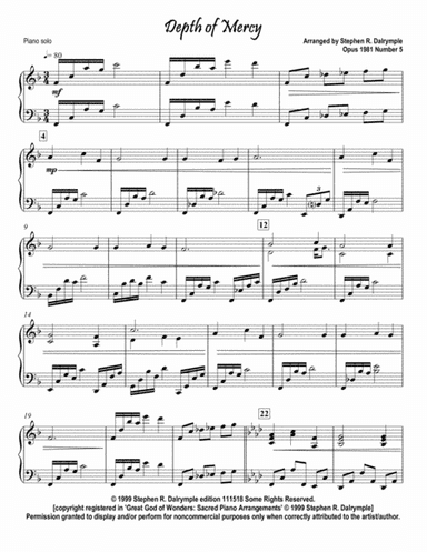 Depth of Mercy (Piano Solo) (arr. Dalrymple Designs)