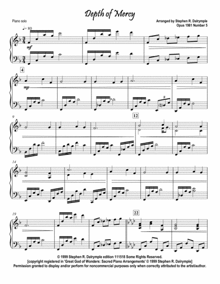 Depth of Mercy (Piano Solo) (arr. Dalrymple Designs)
