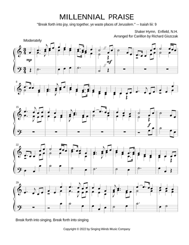 MILLENNIAL PRAISE -- Break forth into singing  (Shaker hymn) (arr. Richard Giszczak)