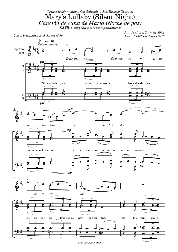 Mary’s Lullaby (Silent Night) - Canción de Cuna de María (Noche de paz) (arr. Fredrik J. Sixten (n. 1962))