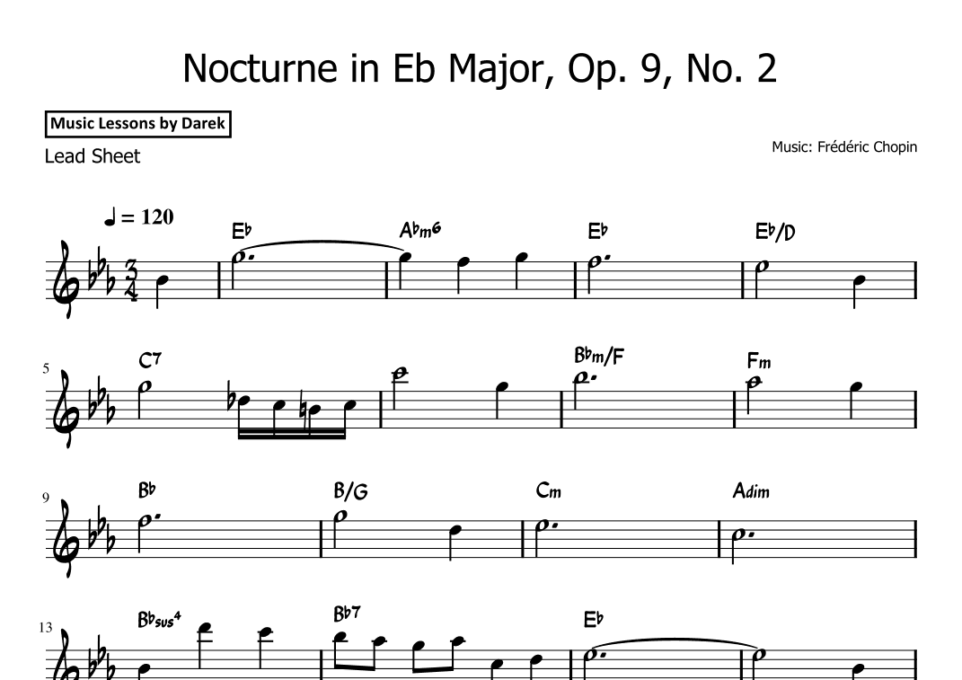 Nocturne in Eb Major, Op. 9, No. 2 (LEAD SHEET) [Frédéric Chopin] (arr. Darek)