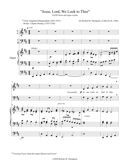 Jesus, Lord, We Look to Thee for SATB Chorus with Organ or Piano