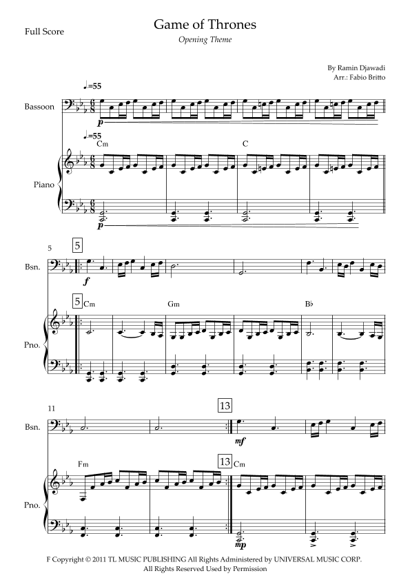 Game Of Thrones (arr. Fabio Britto)