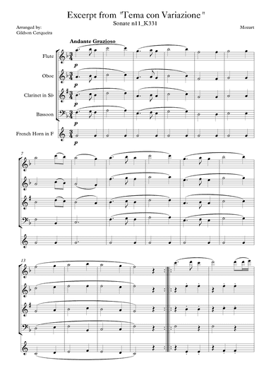 Excerpt from sonate k331 - "Tema con Variazione" (arr. Gildson Cerqueira)